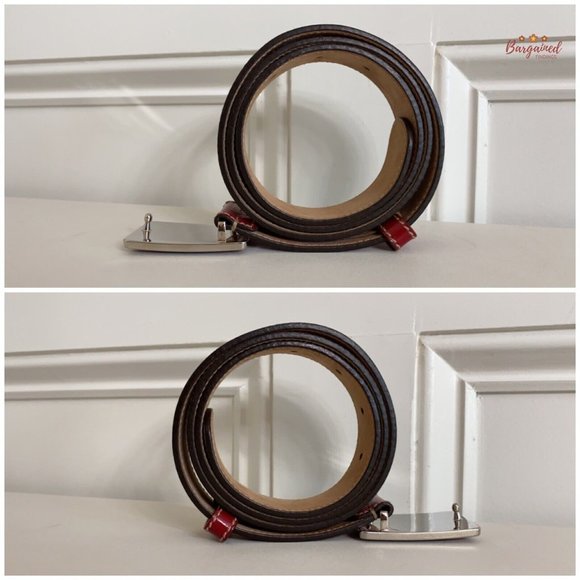 Authentic GUCCI Red Patent Leather Black Interlocking G Plaque Buckle Belt 90/36 - Picture 9 of 13